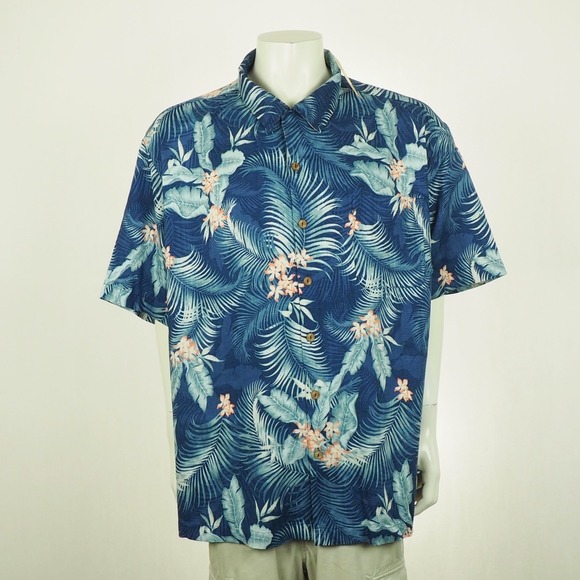 Caribbean Other - New Caribbean Hawaiian Shirt Mens 4XB Blue Floral Silk Blend Tropical AOP Camp
